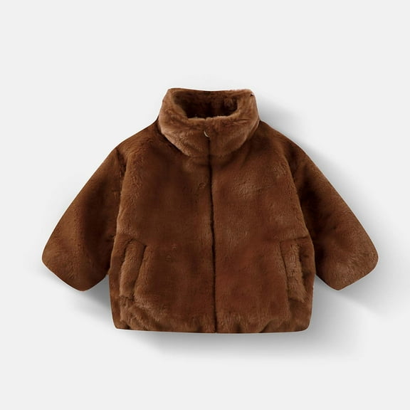 fnnxnal Little Girls 5T Brown Faux Fur Jacket - Warm Winter Coat, Soft Fuzzy, Machine Washable, Durable Outerwear for Fall & Winter