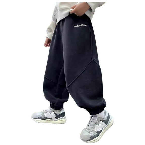 Boys Sweatpants,Boys Comfortable Athletic Jogger Pants with Drawstring Elastic Waistband for Kids Lined Winter Wear,Boys Pants,Black,8-9 Years