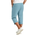 thumbnail image 4 of Hurxie Men's Cotton Linen Capri Pants Baggy Harem Drawstring Yoga Beach Pants with Pockets Sky Blue,L, 4 of 6
