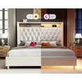 thumbnail image 6 of Merluxy LED Bed Frame King Size with Charging Station Upholstered Bed Frame with Headboard Storage Motion Activated Night Light, Cream, 6 of 9