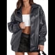 thumbnail image 1 of Chaqueta de Sintético para Mujer, Abrigos de Motociclista Extragrandes, Moda Otoño 2025, Ropa de Invierno Gris L, 1 of 7