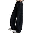 thumbnail image 4 of TIREOW Girls Sparkly Rhinestone Denim Pants Wide Leg Elastic Waist Jeans Fashionable Lightweight Casual Loose Denim Pants Streetwear(Black,13-14 Years), 4 of 7