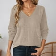 thumbnail image 2 of Sweaters For Women Solid Color Long Sleeve Knitted Pullover V Neck Tops Soft Comfortable Casual Everyday Wear Versatile Women Sweaters Khaki XXL, 2 of 5