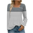 thumbnail image 2 of HOMBOM Womens T-Shirts Striped Gray Tunic Tops Crew Neck Fall Tops Relaxed Fit Long Sleeve for Ladies, 2 of 7