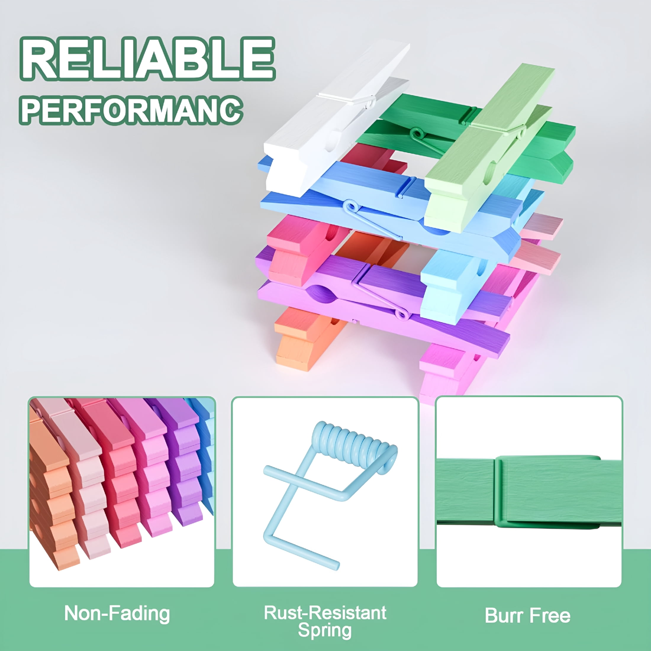 ACDANC 100Pcs Colored Clothespins Bulk,2.9 Inch Clothes Pins Wooden for Crafts,Pastel Colorful Clothespins for Hanging Clothes Picture,Laundry Clips Cheer 10 Colors
