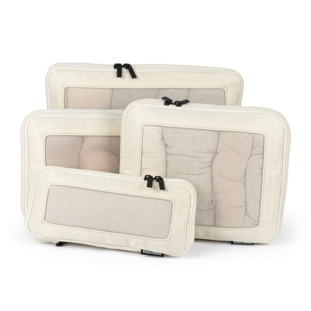 Aerotrunk Compression Packing Cubes for Travel - Luggage Organizer Bags - Double Zipper Packing Cubes for Suitcases (4-Pack, Beige)