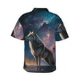 thumbnail image 3 of Balery Night Sky Wolf Print Men's Hawaiian Shirts Short Sleeve Beach Shirt Relaxed Fit Vacation Button Down Shirts-Small, 3 of 9