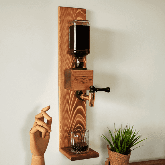 Personalized Wall-Mounted Single Tap and 1 Glass Whiskey Dispenser Set – Handmade Pine Wood Liquor Pourer Home Bar Gift
