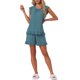thumbnail image 2 of INSPIRAR CHIC Conjuntos de Pijamas de Dos Piezas para Mujeres con Mangas de Volantes y Pantalones Cortos en Verde Pavo Real, 2 of 5