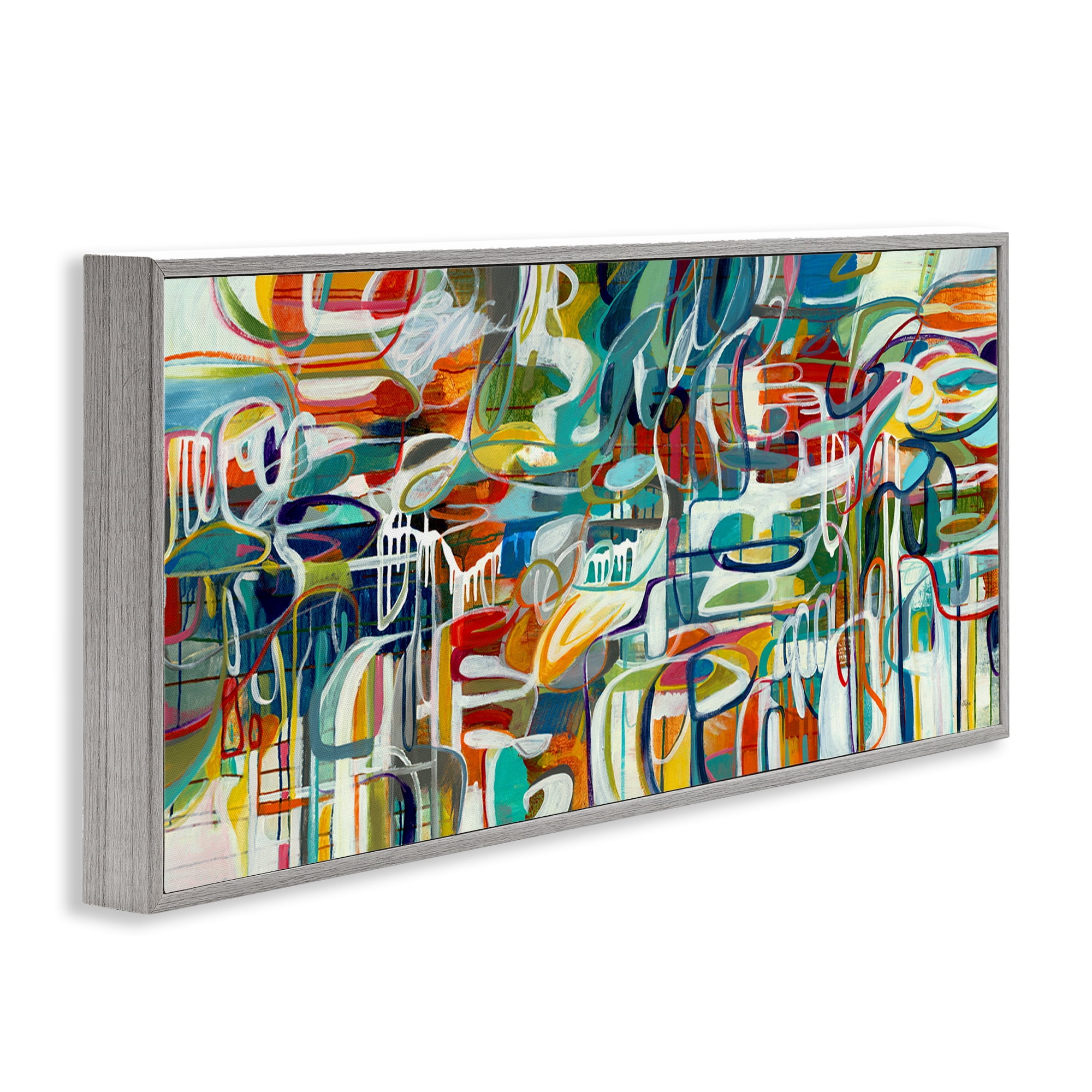 Stupell Industries Chaotic Doodle Shapes Abstract Painting Gray Framed Art Print Wall Art, 30 x 13