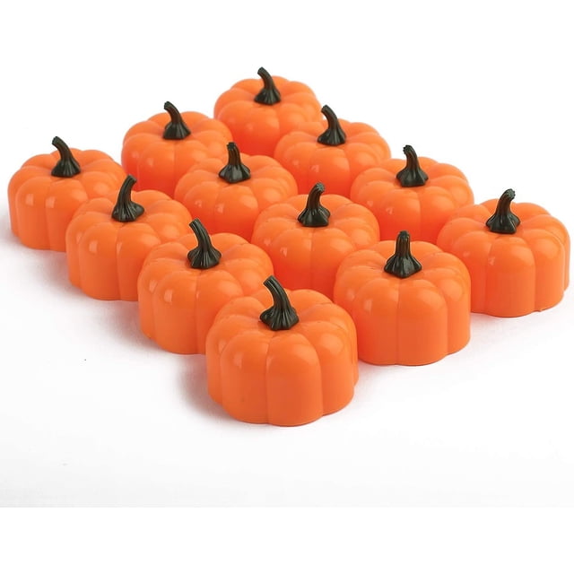Lámpara de calabaza LED de 12 piezas, lámpara de calabaza de Halloween a batería, lámpara de té de calabaza, lámpara decorativa de Halloween, naranja