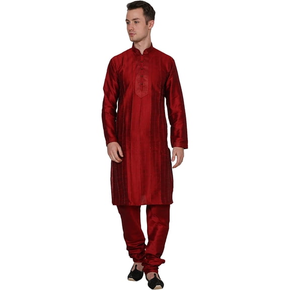 Royal Kurta Men's Silk Blend Kurta Pyjama Red