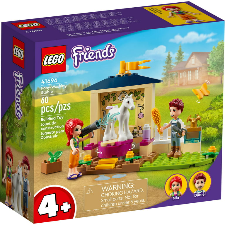 LEGO Friends Pony-Washing Idea Years Doll, Plus Old and 41696 Girls Mini- Horse Mia Toy Farm for Gift Boys with Care Set, Stable Animal Kids, 4