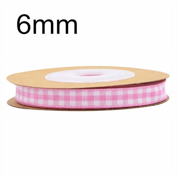 NAMZI 0.24 Inch x 5.5 Yards Gingham Ribbon, Classic Plaid Buffalo Checker Ribbon for Gift Wrapping, Hair Bows & DIY Crafts, Pink