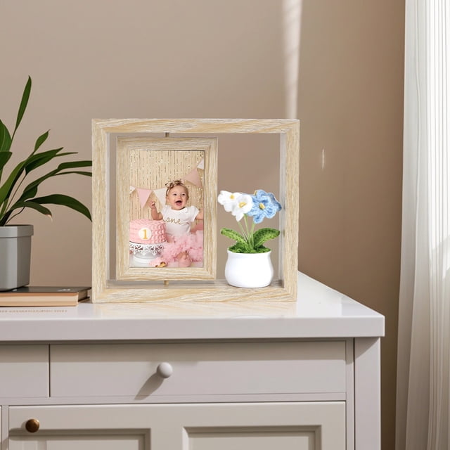 Vrorvz Dual Sided Rotating Photo Frame for Desk Decor with Easy Photo Replacement and Long Lasting Material Suit for Gift Giving Enhance Memories with Double Sided Display