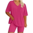 thumbnail image 2 of BXINGOHAI Pajamas Set for Women 2 Piece Short Sleeve Sleepwear Soft V Neck Tops and Shorts Pjs Lounge Set with Pocket Hot Pink L, 2 of 6