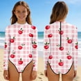 thumbnail image 2 of BaoFuBaoMei Girls Swimwear 1 Piece Half Zip Long Sleeve Bathing Suit Checkered Full Coverage Swimwear Summer Vacation Swim Set, 2 of 7