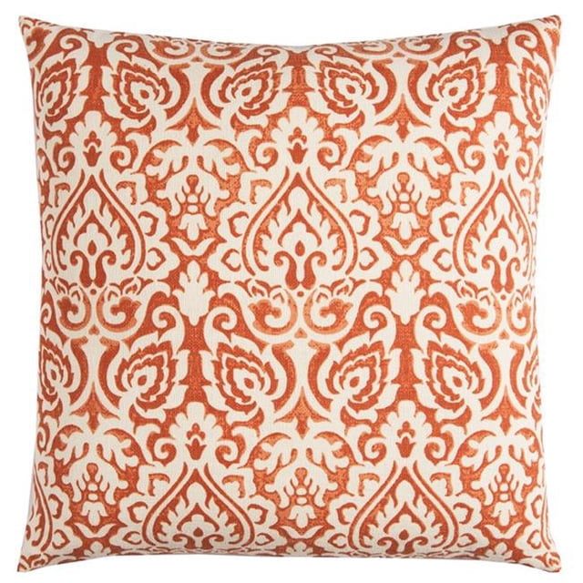 HomeRoots 403200 Distressed Damask Throw Pillow, Orange & White