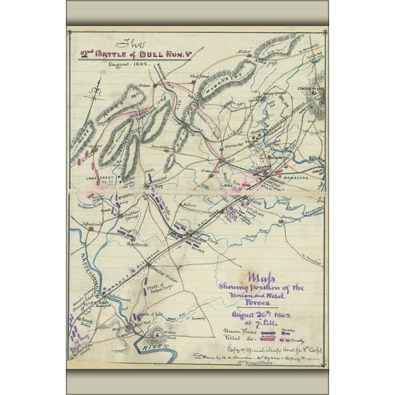 24"x36" Gallery Poster, map second Battle of Bull Run, Va., August 1862