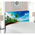 thumbnail image 2 of Ocean Headboard, Beach Sunset Tranquil Tropical Sea Waves Coconut Palms Outdoors Photo, Upholstered Decorative Metal Bed Headboard with Memory Foam, Twin Size, Pale Brown Green Blue, by Ambesonne, 2 of 4