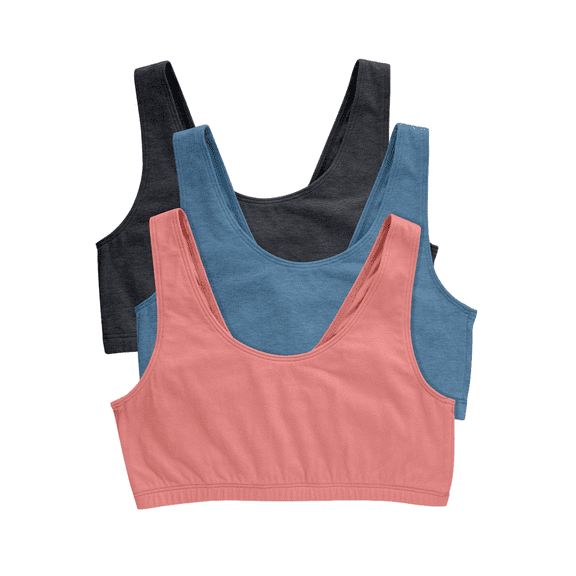 Hanes Womens Cotton Scoopneck Crop Sports Low Impact Bralette 3-Pack