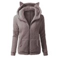thumbnail image 3 of Women Cute Cat Ear Fleece Hoodies Zipper Fuzzy Sherpa Jackets Long Sleeve Casual Cozy Warm Winter Coat Outwear, 3 of 4