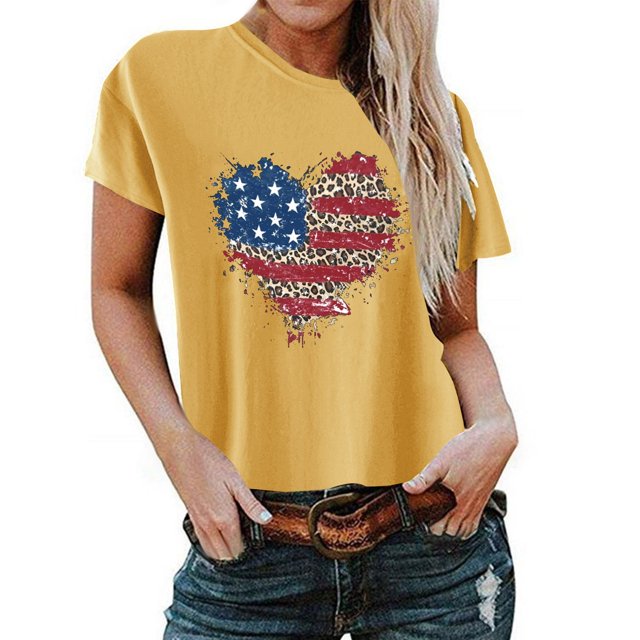 Birdeem T-Shirt pour Femmes d'Été Décontracté Ample Imprimé Fête de l'Indépendance à Col Rond à Manches Courtes