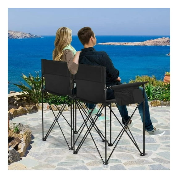 Portable Camping Chair Oversized 38 Inch High Folding Beach Fishing Chair - Black
