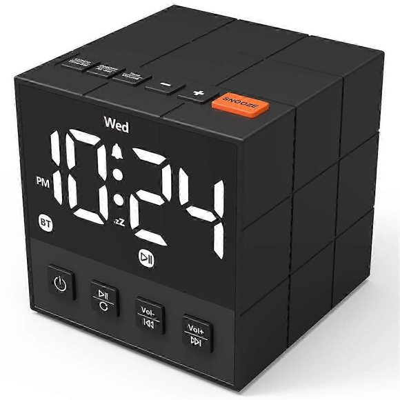 Loud Alarm Clock Bluetooth Speaker, Dimmable LED Display, Small Bedside Digital Clock for Bedroom Super Loud Alarm Clock