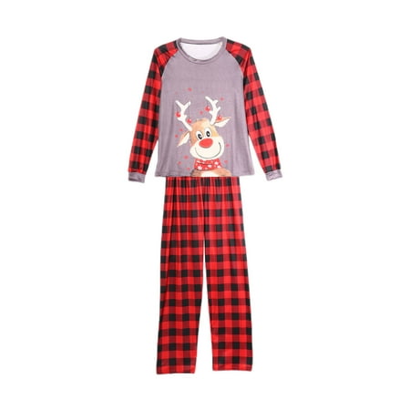 

Hopiumy Family Matching Christmas Pajamas Sets Cartoon Deer Plaid Print Sleepwear Nightwear Suits