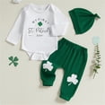 thumbnail image 4 of CPNG Newborns Infant Baby Boy Outfit First St Patricks Day Romper and Shamrock Pants Set with Hat 3 Piece Set(Green,12-18 Months), 4 of 5