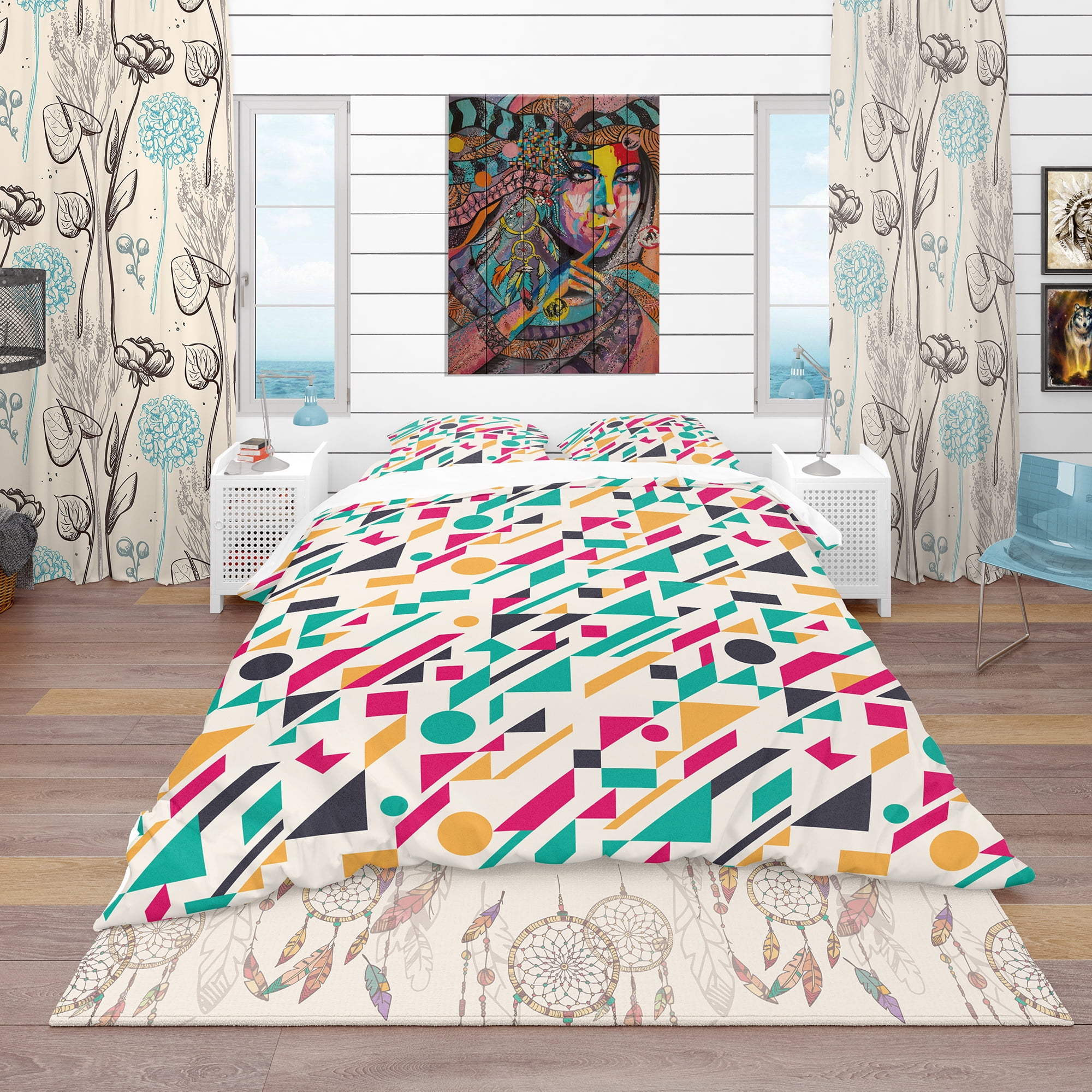Designart 'Retro Abstract Geometric Pattern' Vintage Duvet Cover Set