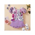 thumbnail image 3 of Franhais 2 Pieces Girls Suit Set, Floral Print Short Puff Sleeve Ruffle Tops+ Solid Color Shorts, 3 of 9