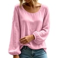 thumbnail image 4 of Lmueinov Long Sleeve Shirts for Women Cotton Linen Crew Neck Loose Fit Pullover Tops Solid Lightweight Casual Trendy Summer Fall Vacation Outfits, 4 of 6