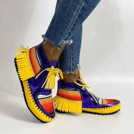 

Women s Plus Size Fashion Retro Tassel Color Matching Casual Short Boots