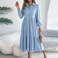 thumbnail image 4 of Efsteb Maxi Dress for Women 2025 Long Sleeve Lapel V Neck A Line Ruffle Dress Elegant Tiered Cocktail Party Dresses (Light Blue,XL), 4 of 8