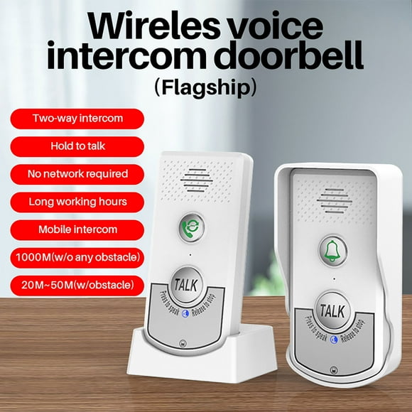Aqestyerly Voice Intercom Doorbell Wireless Doorbell 1-8 Floors Two-Way Intercom Ultra-Long Standby Wireless Distance 1000 Meters Smart Home