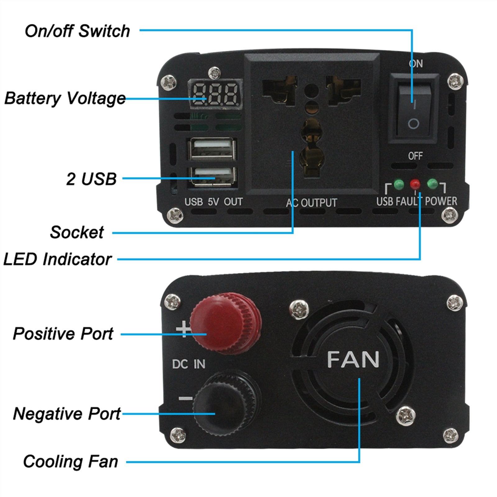 Power Inverter DC 12V To AC 220V 1500W/2000W/2600W Converter USB Universal LED Display Auto Inversor Transformer Solar