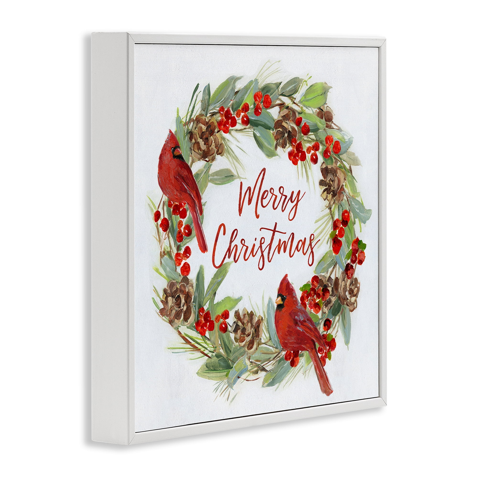 Stupell Industries Cardinals & Merry Christmas Holiday Painting White Framed Art Prints Wall Art, 24 x 24