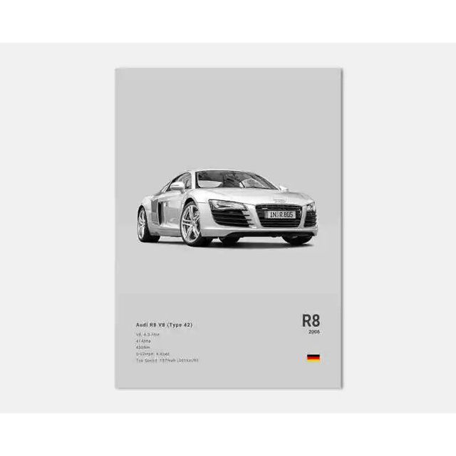 Pop-póster de fotografía de coche alemán Rs3, Estética de lujo R8 C8 Supercar GTR SUV, lienzo impreso, arte de pared, decoración de la habitación del conductor del hogar