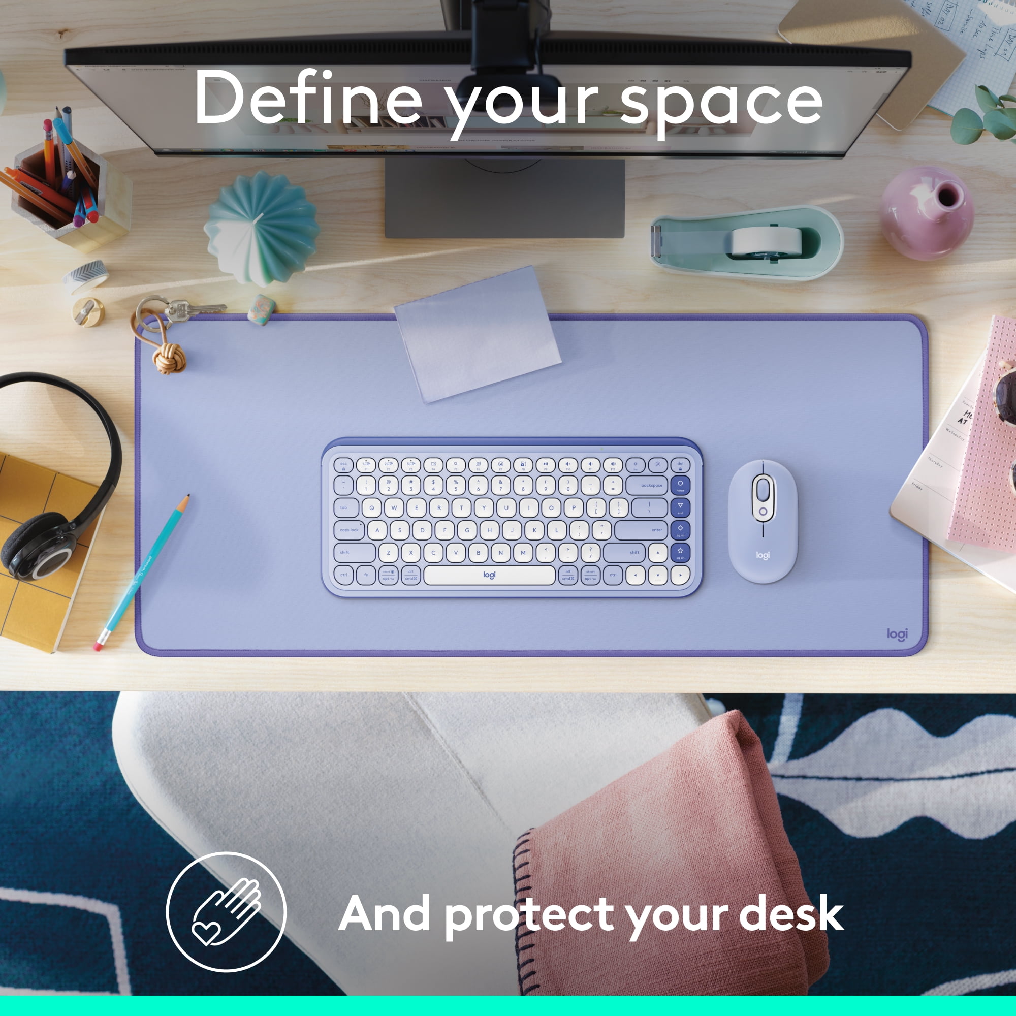 Logitech Desk Mat - Studio Series, Multifunctional Large Desk Pad, Extended Mouse Mat, Lilac