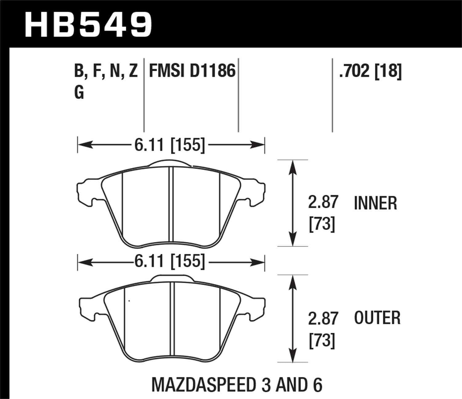 Hawk Performance HB549F.702 Brake Pads - HPS Compound - Front - Set of 4 Fits select: 2007-2013 MAZDA 3 3, 2006-2007 MAZDA 6 6