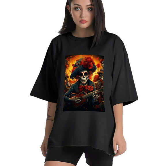 Plus Size Shirt for Women Black Tops for Women Short Sleeves Shirt for Women Skull (31) T Shirt Crewneck Shirt for Women XS