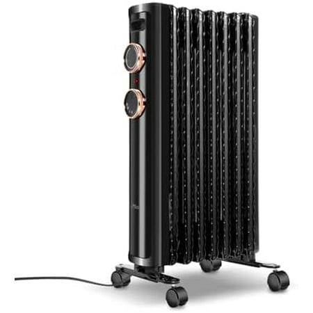 Oil Filled Radiator Heater - 3 Heating Modes, Adjustable Thermostat, Universal Wheels, Overheat Protection for Bedroom/Home/Office (Indoor, Black) | Home Decor, Kitchen, & Other