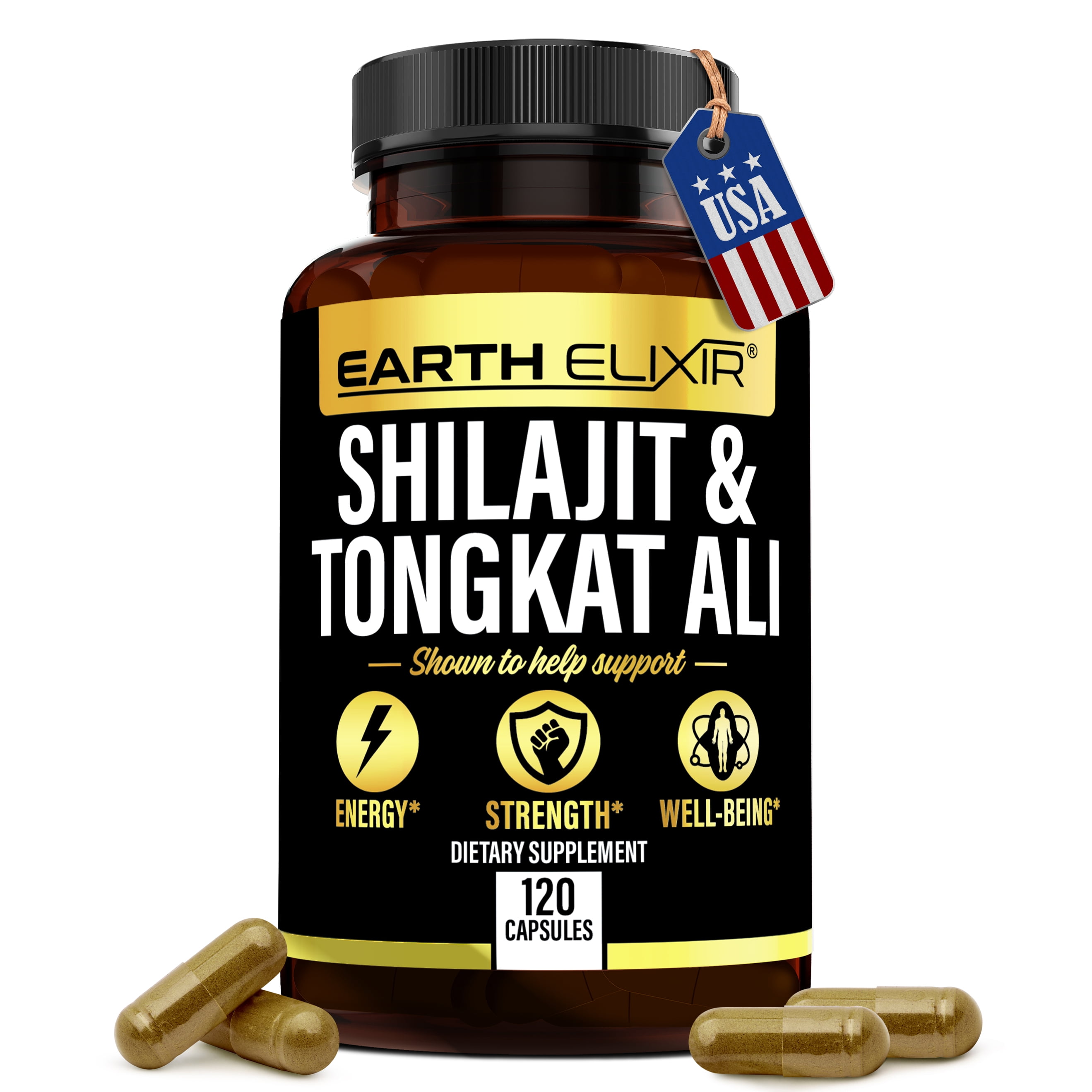 Earth Elixir Shilajit 1000mg & Tongkat Ali 400mg (120 capsules) Made in USA Shilajit