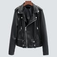 thumbnail image 5 of Women Jacket Faux Leather Smooth Surface Turn-down Collar Zip-up Zipper Decor Long Sleeves Motorcycle Coat Travel Outerwear, 5 of 7