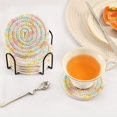thumbnail image 5 of Haosy Set of 6 Drink Woven Coaster with Holder Heat Resistant Non-Slip Bar Coasters 4 Inches Soft Pastel Rainbow Lemon, 5 of 7