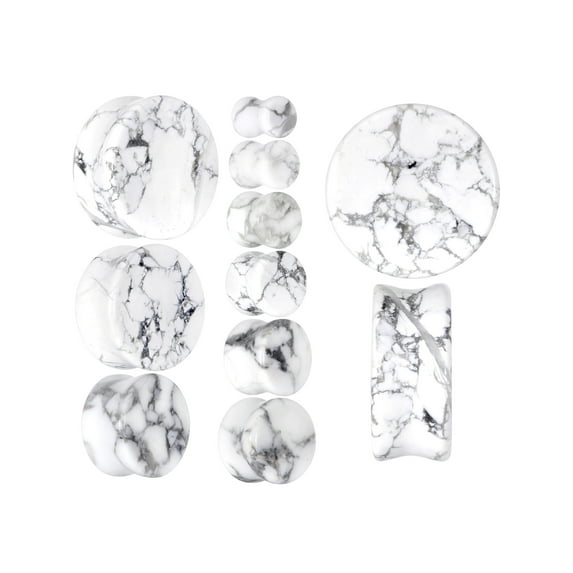 Body Candy 2PC Natural White Howlite Stone Saddle Plugs Double Flare Plug Ear Plug Gauges Set of 2