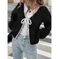 thumbnail image 3 of Women'S Tie Front Bow- Cardigan Sweaters Chunky Knit Long Puff Sleeve Trendy Fall Winter Jacket Coats Black XL, 3 of 5