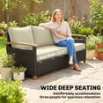 thumbnail image 5 of Outsunny 3 Seater Outdoor Couch Sofa, PE Wicker Patio Sofa with Wide Deep Seat, 4" Cushions, Wood-Effect Armrests and Legs, Beige, 5 of 9